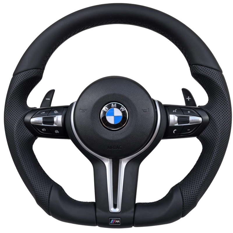 Flat-bottom leather steering wheel, M3 / M5 type, silver trim